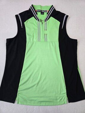 Jamie Sadock Sleeveless Neon Green & Black Golf Polo Shirt Womens L